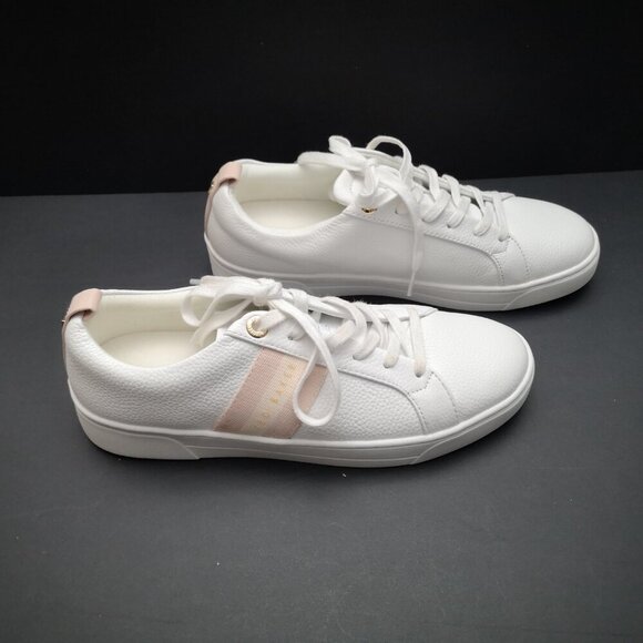 Ted Baker Ladies Size 8 Cushion Insole White w/ Pink Accent Leather Sneakers - Picture 2 of 8